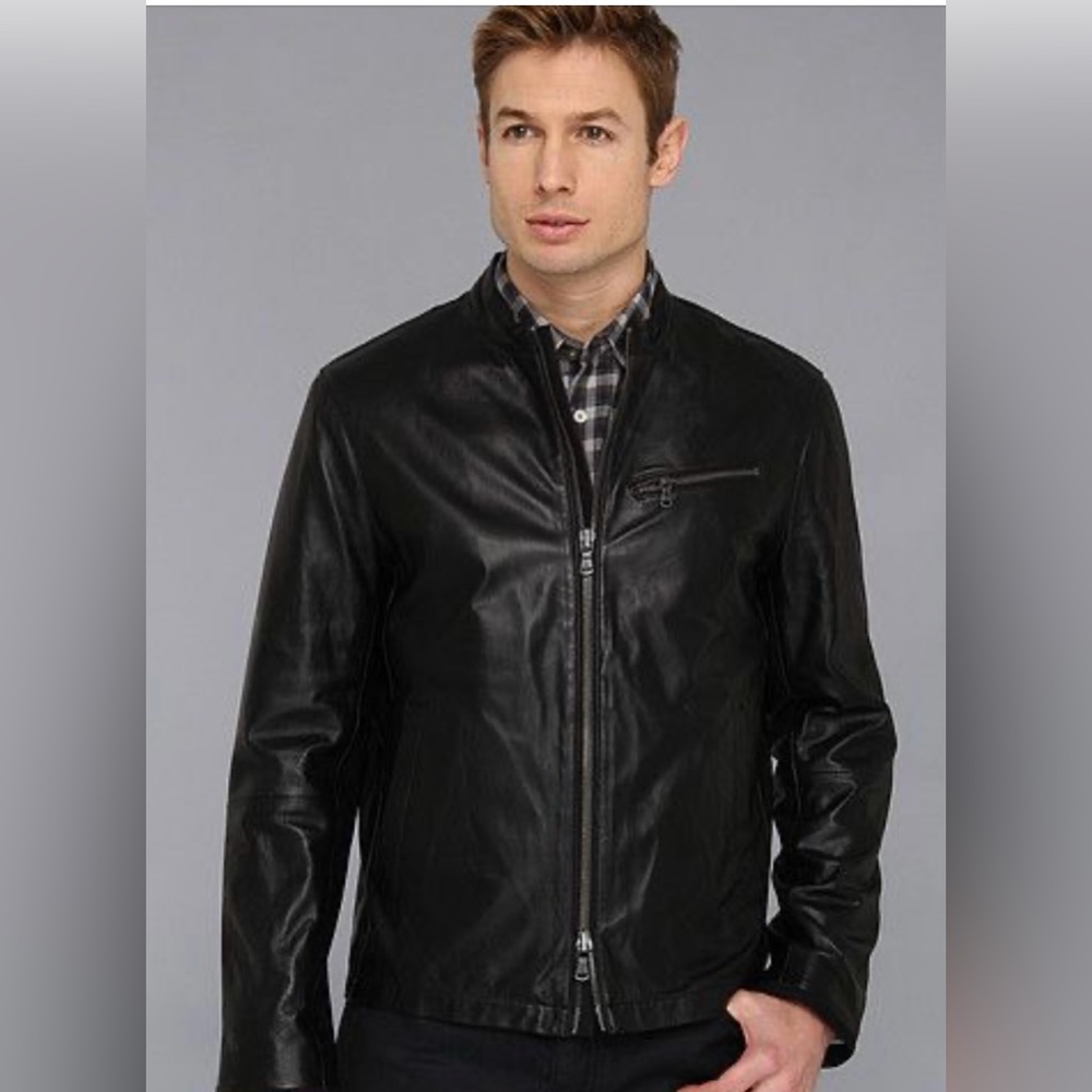 John Varvatos 100% lambskin black moto jacket.